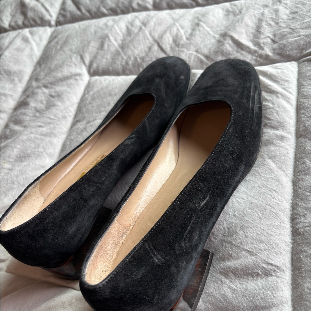 Salvatore Ferragamo Black Suede Square-Toe Flats